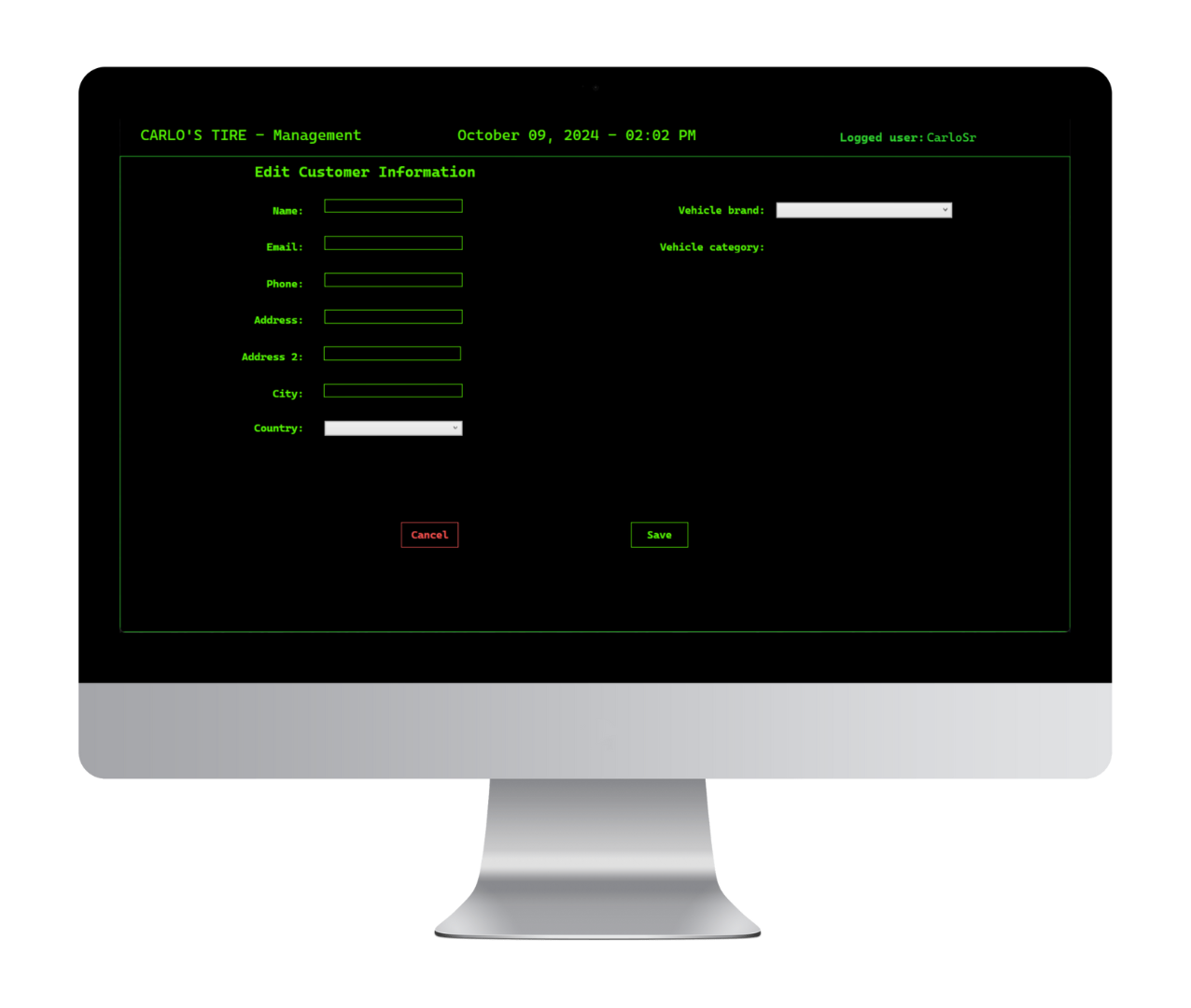 New customer form with fields for customer details